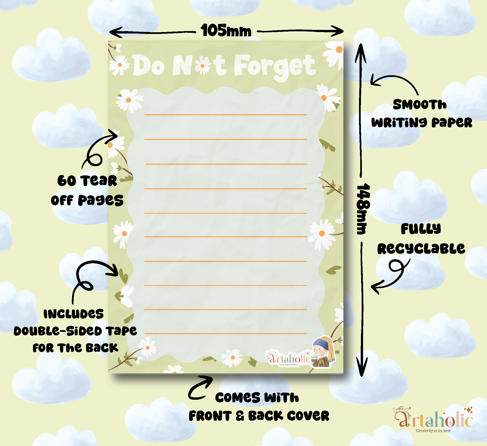 Writaholic™ – Notepads for Writing, Doodling & Everyday Notes - Do Not forget | Artaholic