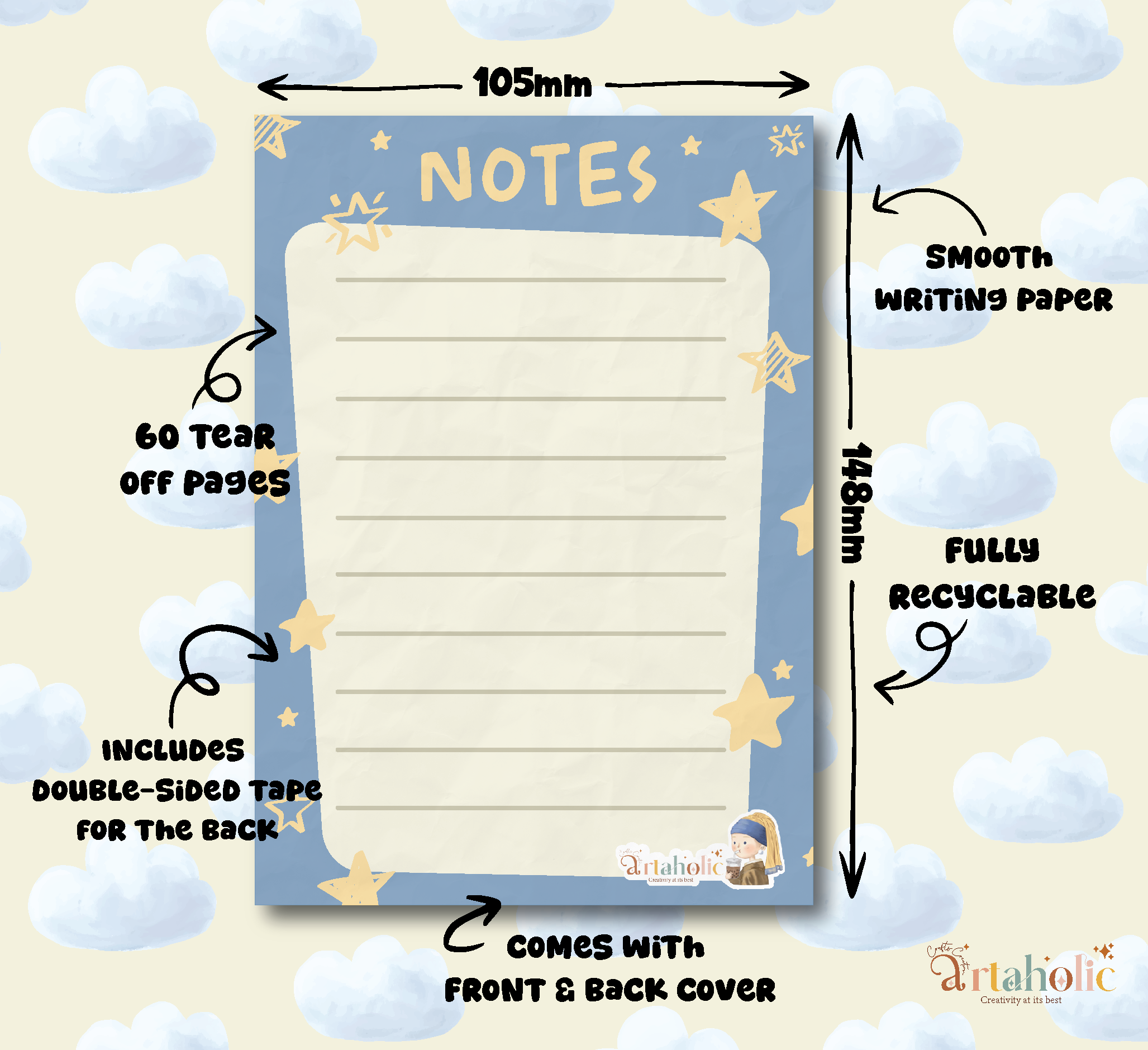 Writaholic™ – Notepads for Writing, Doodling & Everyday Notes - Stars | Artaholic