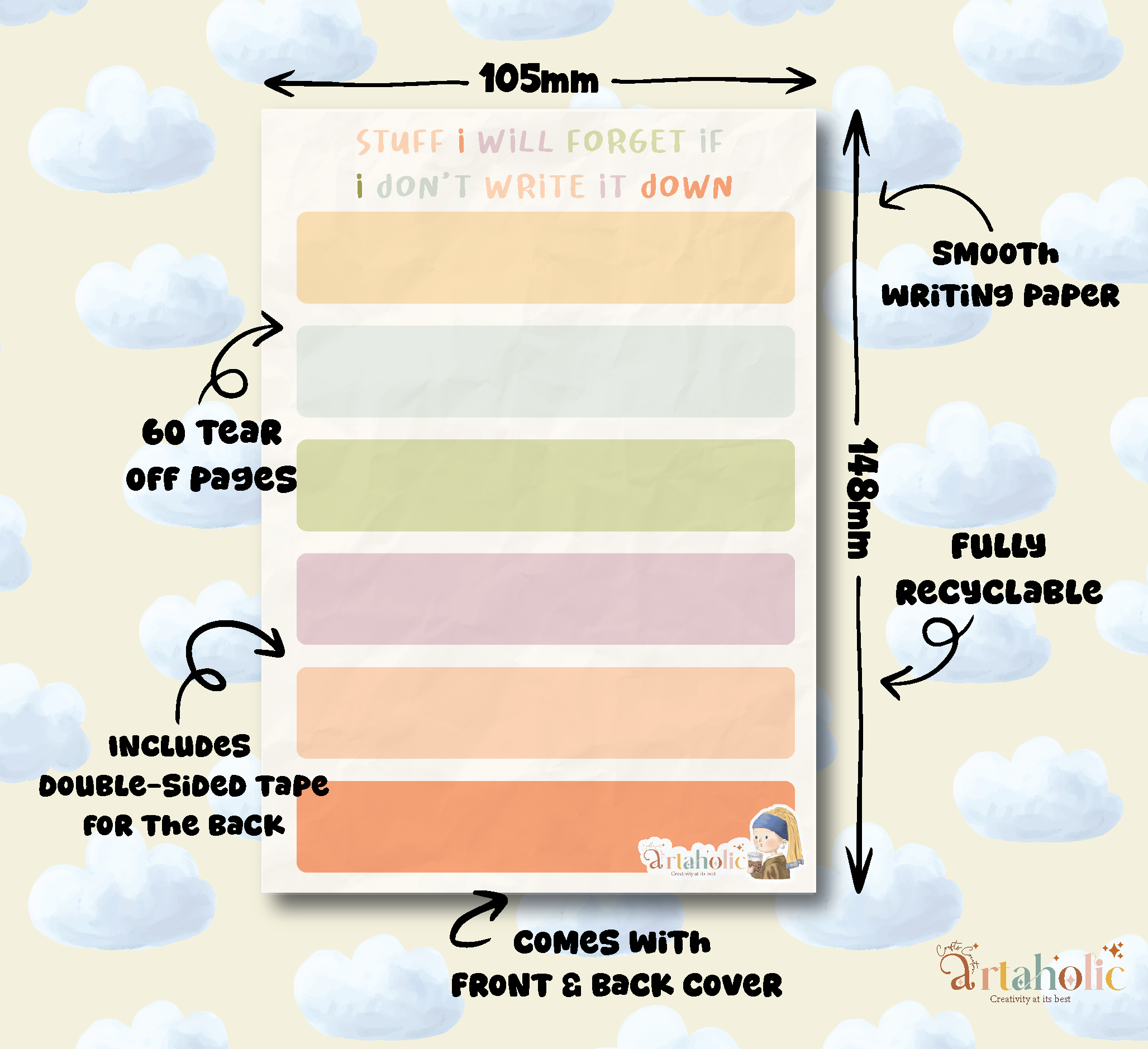 Writaholic™ – Notepads for Writing, Doodling & Everyday Notes - STUFF I WILL FORGET IF I dON'T WRITE IT dOWN| Artaholic