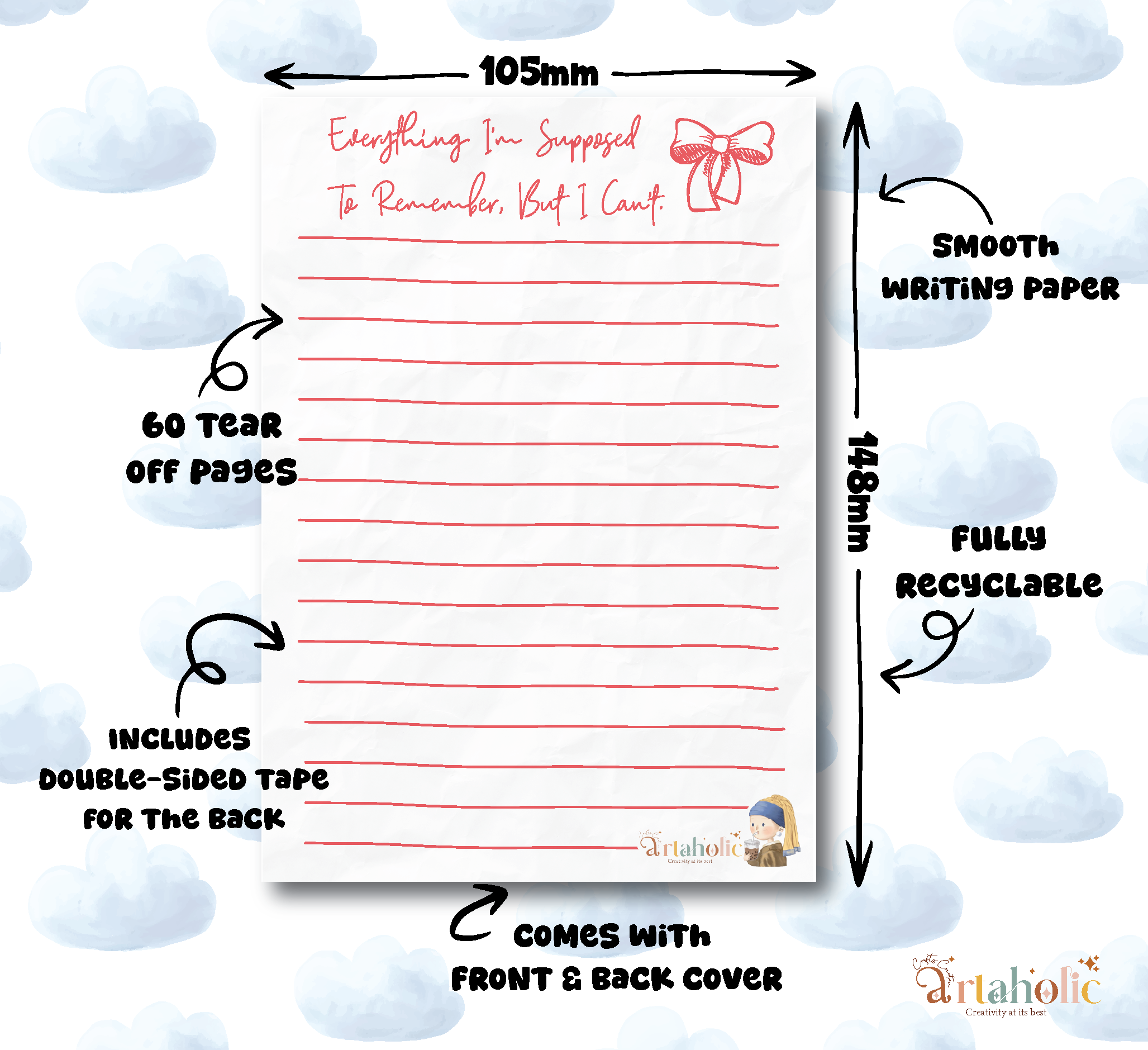Writaholic™ – Notepads for Writing, Doodling & Everyday Notes -Everything that I supposed to remember| Artaholic