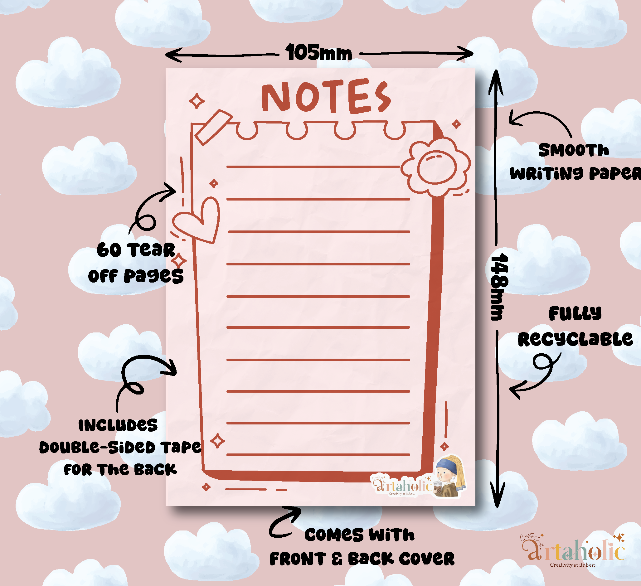 Writaholic™ – Notepads for Writing, Doodling & Everyday Notes - Pinkish | Artaholic